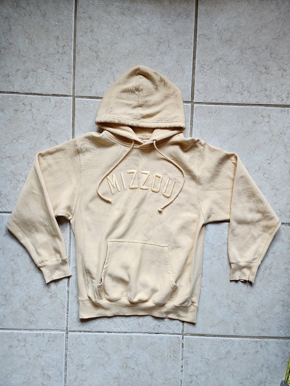 Vintage MV Sport Pro-Weave Mizzou Hoodie Medium Yellow Cream Sweatshirt